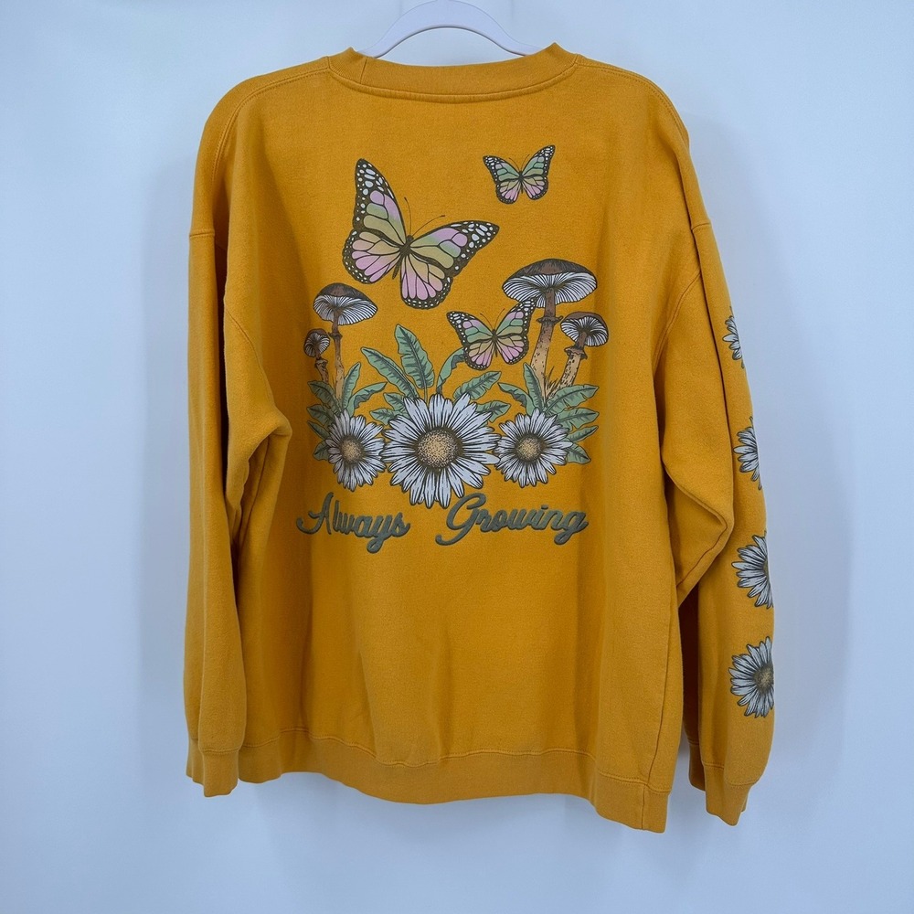 Womens Goblincore Butterfly Mushroom Sweatshirt Size L Oversized Nature Lover - Picture 2 of 6